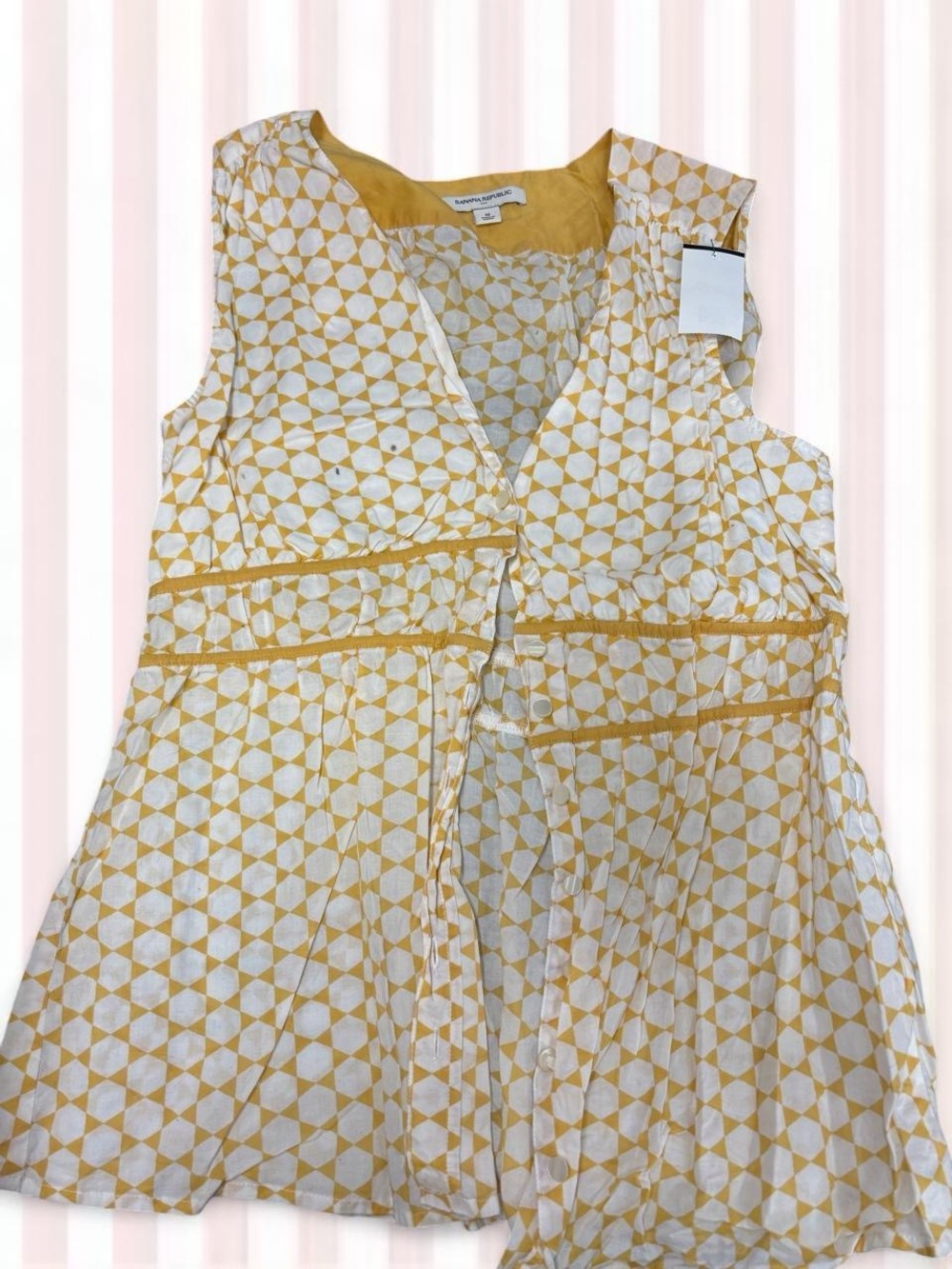 Banana Republic Yellow and White Geometric Sleeveless Tunic